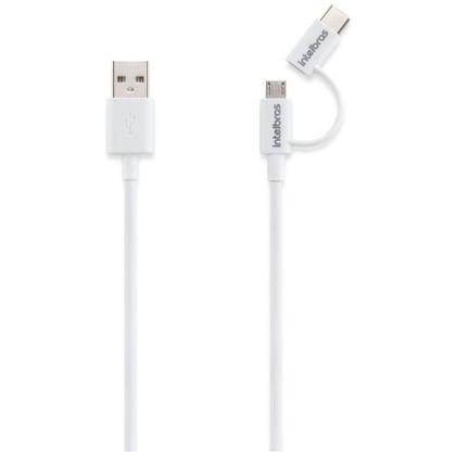 Imagem de Cabo USB para Micro USB + USB-C 1,2m Branco EUABC 12 PB Intelbras