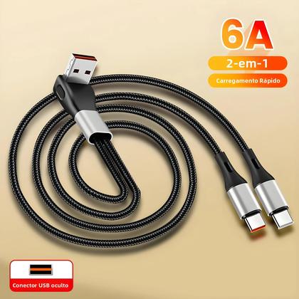 Imagem de Cabo USB Para Tipo C De Carregamento Rápido 6A 2-em-1 Dual Tipo-C Para iPhone 15 16 E Celulares