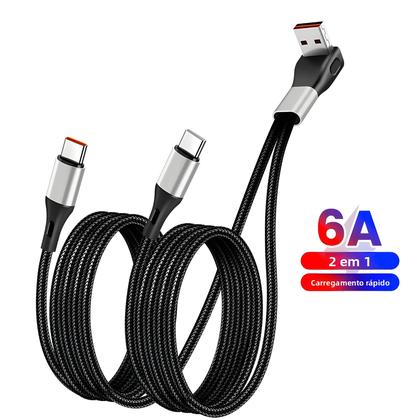 Imagem de Cabo USB Para Tipo C De Carregamento Rápido 6A 2-em-1 Dual Tipo-C Para iPhone 15 16 E Celulares