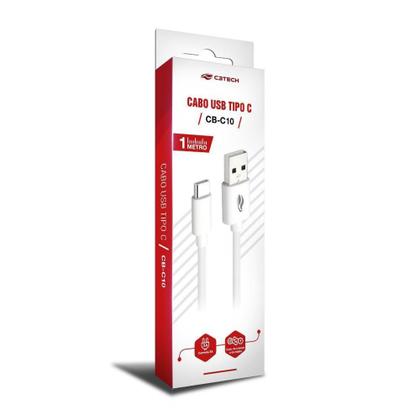 Imagem de Cabo USB Para USB C 1 Metro 3A CB-C10WH Branco Carregamento Rápido - C3Tech - C3 TECH