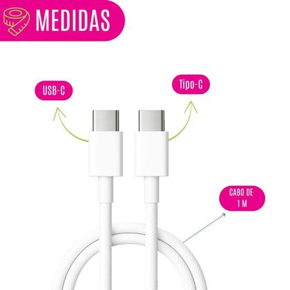 Imagem de Cabo USB Tipo C 1m Reforçado para Carregamento Rápido Transferência de Dados Compatível com Dispositivos Tipo C Smartphone Celular Notebook