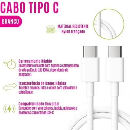 Imagem de Cabo USB Tipo C 1m Reforçado para Carregamento Rápido Transferência de Dados Compatível com Dispositivos Tipo C Smartphone Celular Notebook