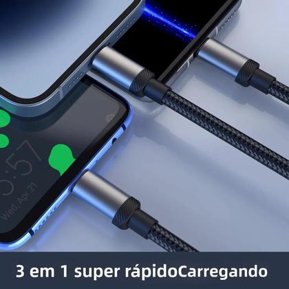 Imagem de Cabo USB Tipo C 3 Em 1 Com Carregamento Rápido De 120W E Display LCD Para iPhone 14, Galaxy S24