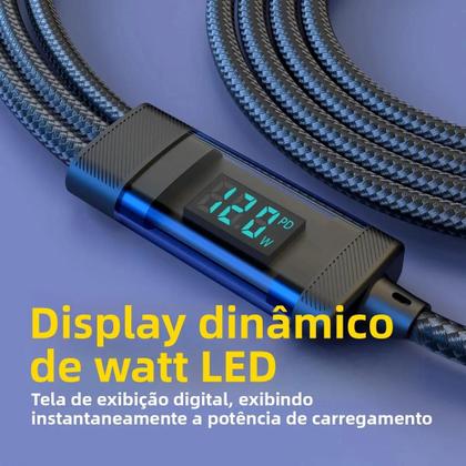 Imagem de Cabo USB Tipo C 3 Em 1 Com Carregamento Rápido De 120W E Display LCD Para iPhone 14, Galaxy S24