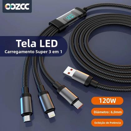 Imagem de Cabo USB Tipo C 3 Em 1 Com Carregamento Rápido De 120W E Display LCD Para iPhone 14, Galaxy S24