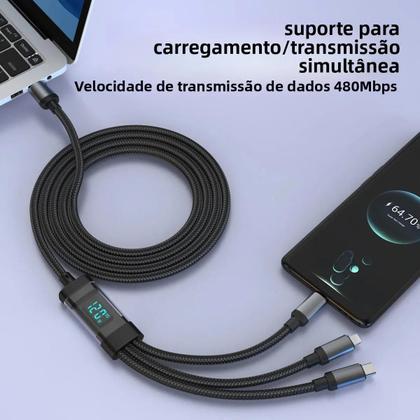 Imagem de Cabo USB Tipo C 3 Em 1 Com Carregamento Rápido De 120W E Display LCD Para iPhone 14, Galaxy S24