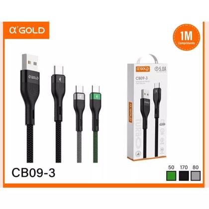 Imagem de Cabo USB Tipo-C α'GOLD CB09-3  5A Turbo  1 Metro Preto