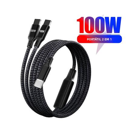 Imagem de Cabo USB Tipo C De Carregamento Rápido 100W 2 Em 1 Para iPhone 16 15 Samsung Tablet Laptop Cabo De