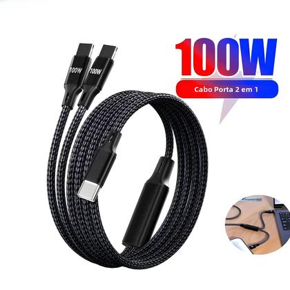 Imagem de Cabo USB Tipo C De Carregamento Rápido 100W 2 Em 1 Para iPhone 16 15 Samsung Tablet Laptop Cabo De