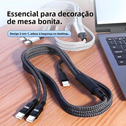 Imagem de Cabo USB Tipo C De Carregamento Rápido 100W 2 Em 1 Para iPhone 16 15 Samsung Tablet Laptop Cabo De