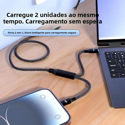 Imagem de Cabo USB Tipo C De Carregamento Rápido 100W 2 Em 1 Para iPhone 16 15 Samsung Tablet Laptop Cabo De