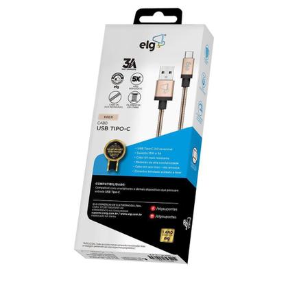 Imagem de Cabo USB-Tipo-C ELG Inox Dourado 1m - INXC10GD