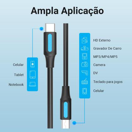 Imagem de Cabo Usb Tipo C Para Mini Usb V3 Ps3 Gps Camera 2m Vention