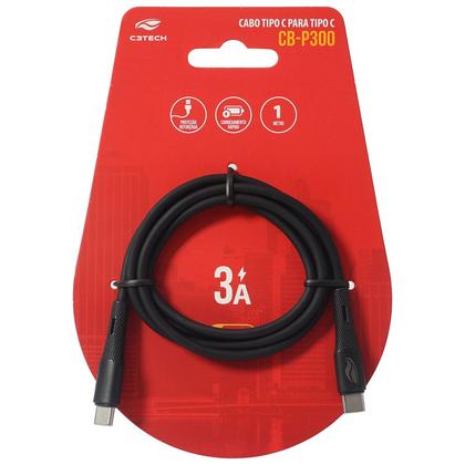 Imagem de Cabo USB Tipo-C para Tipo-C C3Tech, 1 Metro, Corrente 3A, Carregamento Rápido, Revestimento Silicone - CB-P300BK