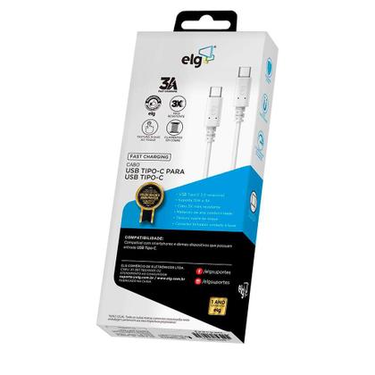 Imagem de Cabo USB Tipo-C para USB Tipo-C ELG 3A Carga e Sincronização Branco 1 Metro