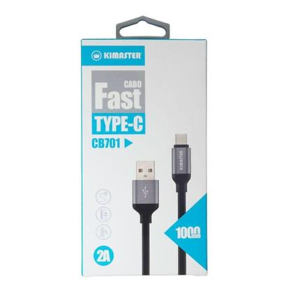 Imagem de Cabo USB Tipo C Turbo Fast Charge Reforçado Kimaster CB701 Preto