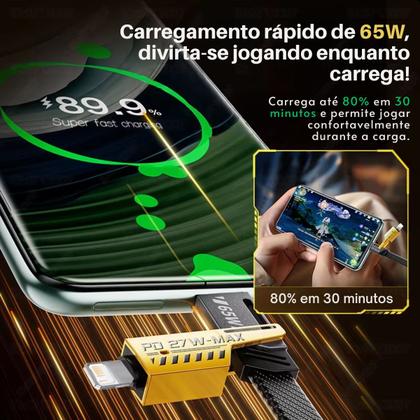 Imagem de Cabo Usb Turbo Rápido 65W 4 Em 1 Carregador Tipo C Para Lightning 1,2M