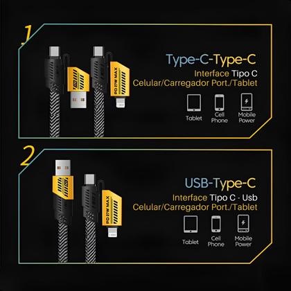 Imagem de Cabo Usb Turbo Rápido 65W 4 Em 1 Carregador Tipo C Para Lightning 1,2M