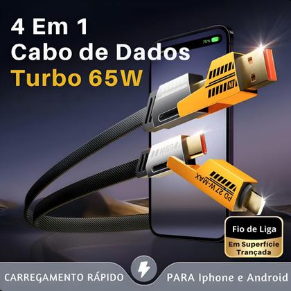 Imagem de Cabo Usb Turbo Rápido 65W 4 Em 1 Carregador Tipo C Para Lightning 1,2M
