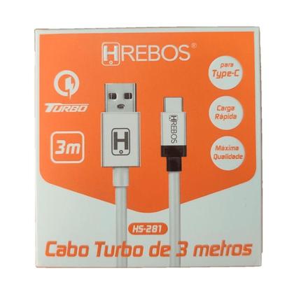 Imagem de Cabo Usb Type-C Carga Rápida Para Samsung S10 S20 S21 S22 S23 Note 10 3 metros - HREBOS