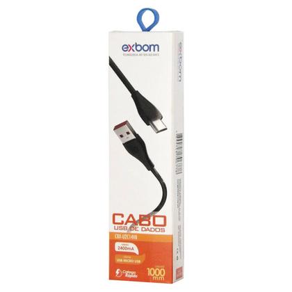 Imagem de Cabo V8 Micro USB 2.4A Turbo com 1 Metro Emborrachado para Dados e Carregamento Exbom CBX-U2C14V8 Preto