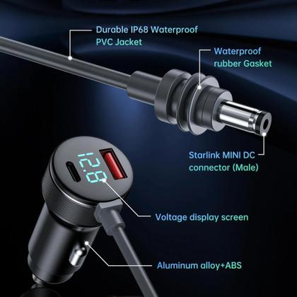 Imagem de Cabo Veicular Compatível St@rlink Mini Carro 12v/24v De Carregamento 3 em 1 DC 100W 3 Metros