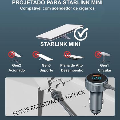 Imagem de Cabo Veicular Compativel starlinkk Mini Carro 12v/24v De Carregamento 3 em 1 DC 100W 3 metros Vedação Original Alimentac