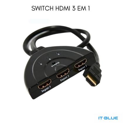 Imagem de Cabo Y Divisor Switch 3 Entradas Hdmi Conversor 3x1 Duplicador Tv Notebook Video Game