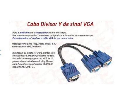 Imagem de Cabo Y VGA Macho x 2 VGA Fêmea ( 2 monitores em 1 computador )