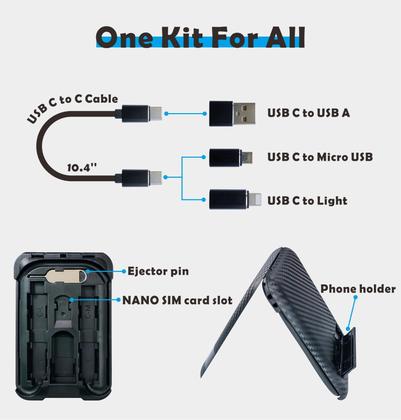 Imagem de Cabo Yinow USB tipo C para C para carregamento com 3 adaptadores pretos