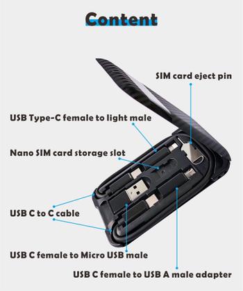 Imagem de Cabo Yinow USB tipo C para C para carregamento com 3 adaptadores pretos