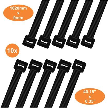 Imagem de Cabo Zip Ties XXXL Muito Longo - 1000mm x 9mm, Heavy Duty, Durable Professional UV Resistant Envolta Grande Corda grande, para gerenciamento de cabos, interior, exterior, preto, 10 peças