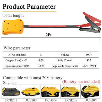 Imagem de Cabos Jumper GragicSZ para bateria Dewalt 20V 61cm 8AWG