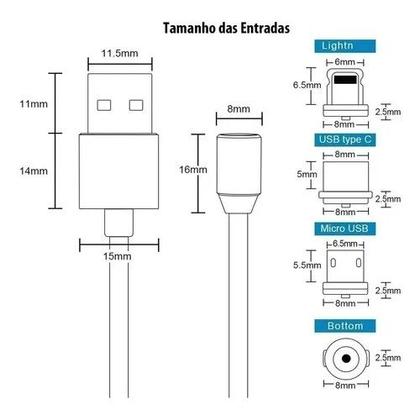 Imagem de cabos magnético com 3 entradas V8/tipo-c/iPhone v3 envio imediato
