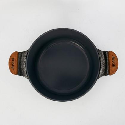 Imagem de Caçarola 18cm 1,7L Cerâmico Alças Madeira com Tampa de Vidro - Cor: Preto Craqueado
