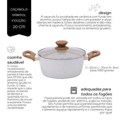 Imagem de Caçarola 20 cm Revestimento Cerâmico 4mm Mármol Cook Indução