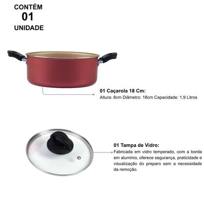 Imagem de Caçarola Antiaderente Tampa Vidro 18cm 1,9L Cereja Nacional