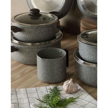 Imagem de Caçarola de Indução com Tampa de Vidro 22cm Granilite Cinza Alumínio com Revestimento Cerâmico