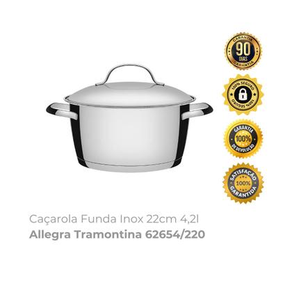 Imagem de Caçarola Funda Inox 22cm 4,2L Allegra Tramontina 62654/220