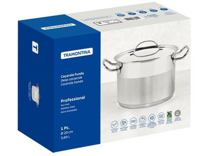 Imagem de Caçarola Funda Tramontina Professional Aço Inox 3,6L com Tampa Plana e Fundo Triplo 20cm