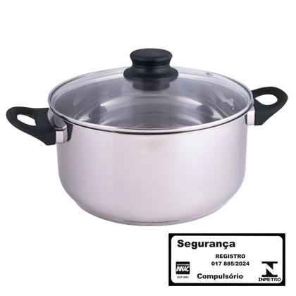 Imagem de Caçarola Inox Fundo Triplo 5,3 Litros de 25cm Tampa Vidro