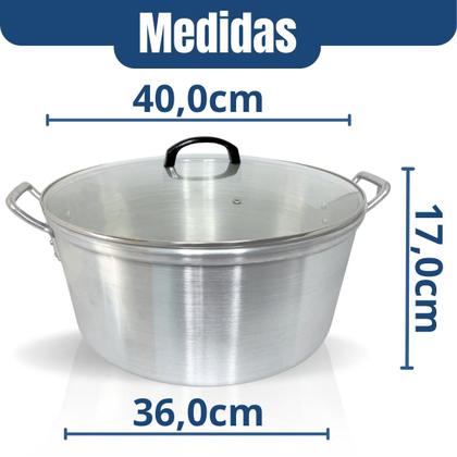 Imagem de CAÇAROLA Nº 40 LIXADA HOTEL GRANDE FEIJOADA ALUMÍNIOS PORTELA COM TAMPA DE VIDRO