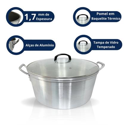 Imagem de CAÇAROLA Nº 40 LIXADA HOTEL GRANDE FEIJOADA ALUMÍNIOS PORTELA COM TAMPA DE VIDRO