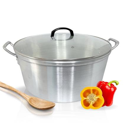 Imagem de CAÇAROLA Nº 40 LIXADA HOTEL GRANDE FEIJOADA ALUMÍNIOS PORTELA COM TAMPA DE VIDRO