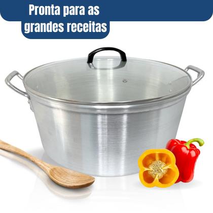 Imagem de CAÇAROLA Nº 40 LIXADA HOTEL GRANDE FEIJOADA ALUMÍNIOS PORTELA COM TAMPA DE VIDRO