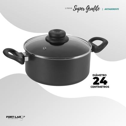 Imagem de Caçarola Panela Super Fort Flon Grafite 24 cm- 4,2L c/Tampa Vidro e Alças