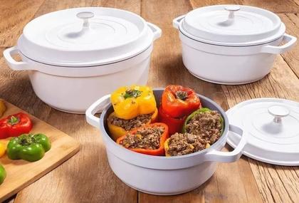 Imagem de Caçarola Studio Antiaderente Cerâmica e Alumínio c/ Tampa 3L Branca - Hercules