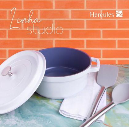 Imagem de Caçarola Studio Antiaderente Cerâmica e Alumínio c/ Tampa 3L Branca - Hercules