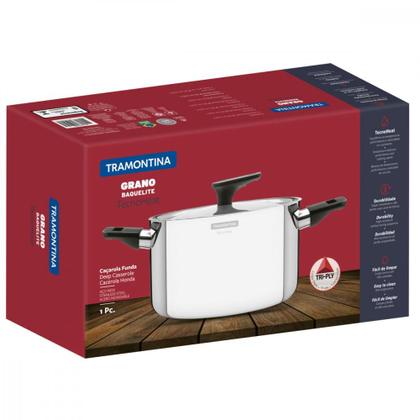 Imagem de Caçarola Tramontina Grano Baquelite Funda em Aço Inox Fundo Triplo com Tampa Alças de Baquelite 20 cm 3,5 L