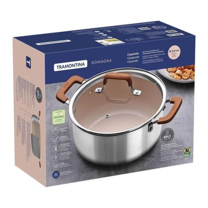 Imagem de Caçarola Tramontina Romagna Aço Inox Alumínio Cerâmico Marfim 24 Cm 5,24 L Tramontina